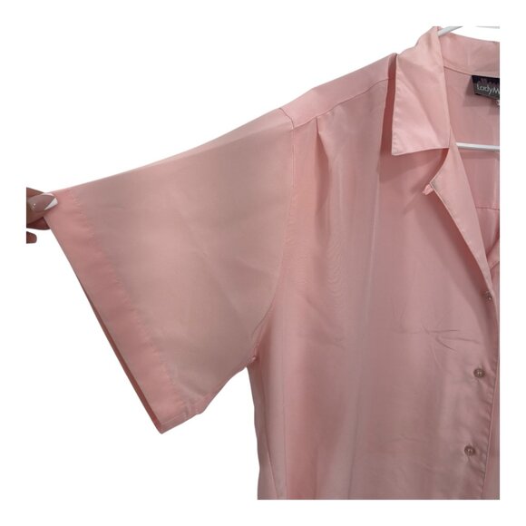 Lady Manhattan Vintage Salmon Pink Button-Up Short Sleeve Blouse Size 14 - Picture 3 of 13